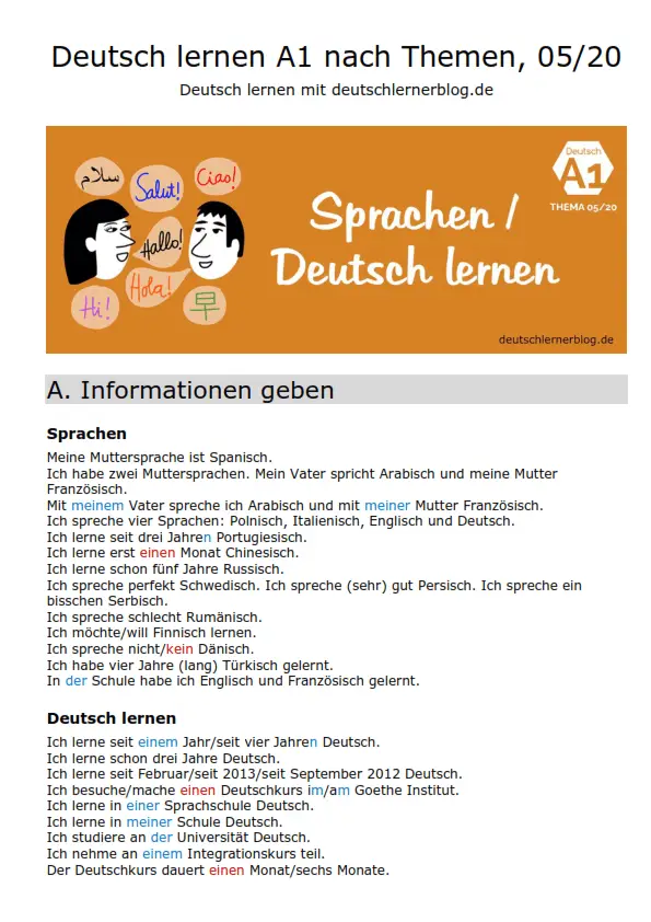 Thema Sprachen A1 PDF