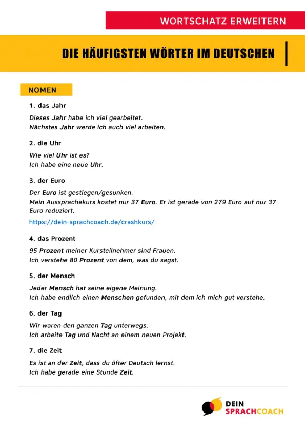 Die häufigsten Wörter ( PDF )