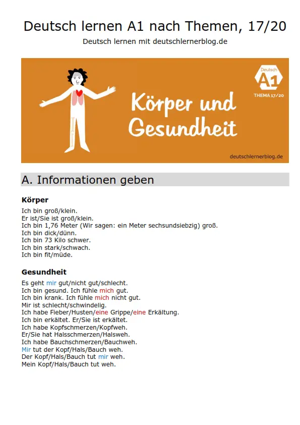 Thema A1 Körper und Gesundheit